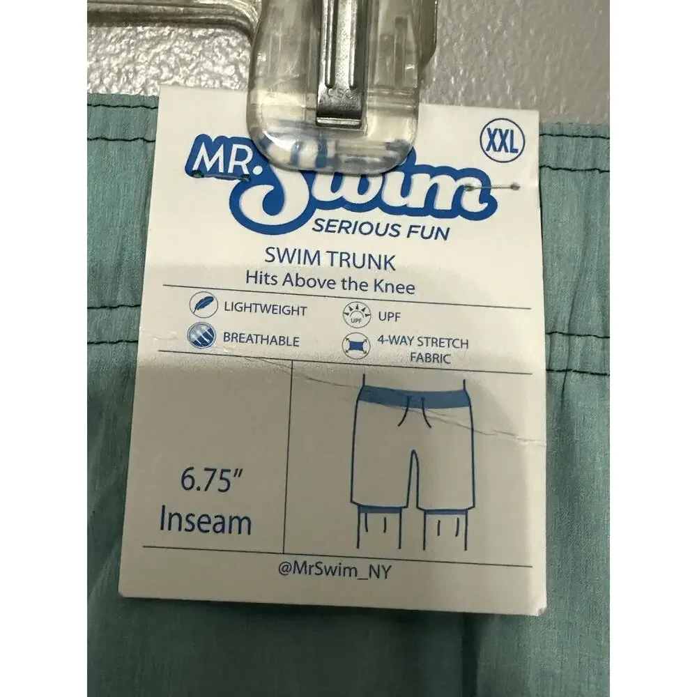 Mr. Swim Trunks Adjustable Drawstring Elastic Waistband Quick-Dry Green XXL NWT